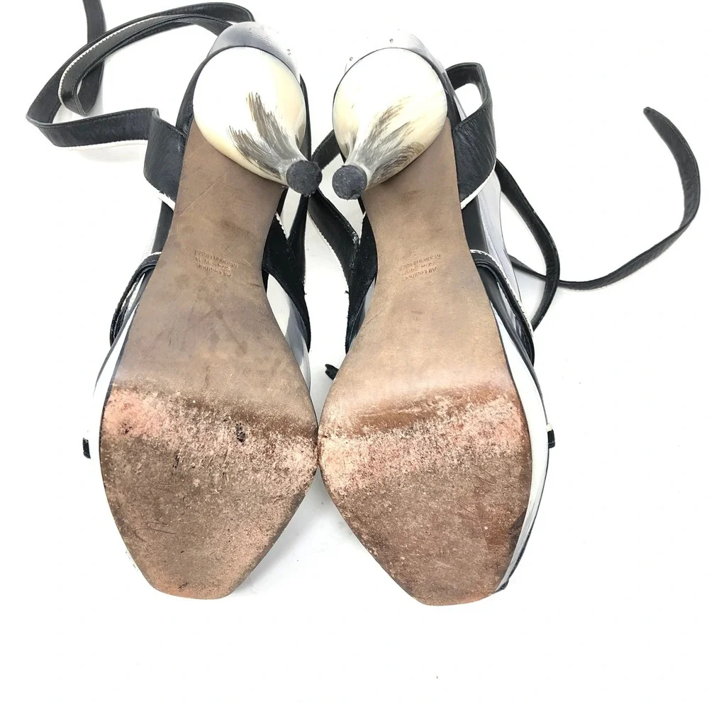 Max Azria Platform Pump Womens 36.5 Imogen Strappy Black White Leather Heel Y2K